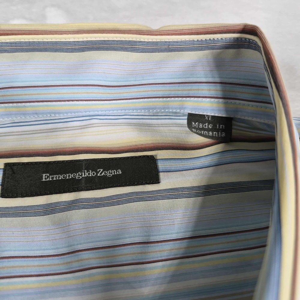 Ermenegildo Zegna Button Down Shirt Men's XL Long Sleeve Striped 100% Cotton NWT - Picture 6 of 8